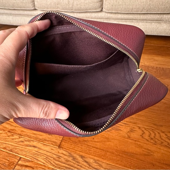 Coach Ellis Cosmetic Case Leather/Nylon Twill In Wine/Gold Color - Picture 9 of 9